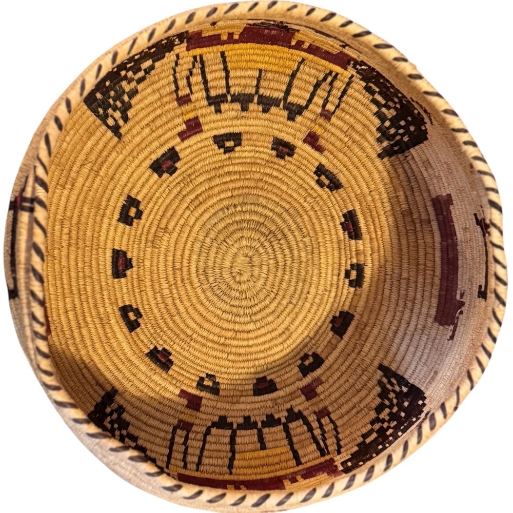 Hopi Pueblo Second Mesa Pictorial Deep Basket VTG Katsina face horses - Picture 11 of 15